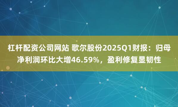 杠杆配资公司网站 歌尔股份2025Q1财报：归母净利润环比大增46.59%，盈利修复显韧性